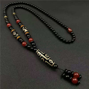 Nine-Eyed Tibetan Dzi Bead Pendant Necklace